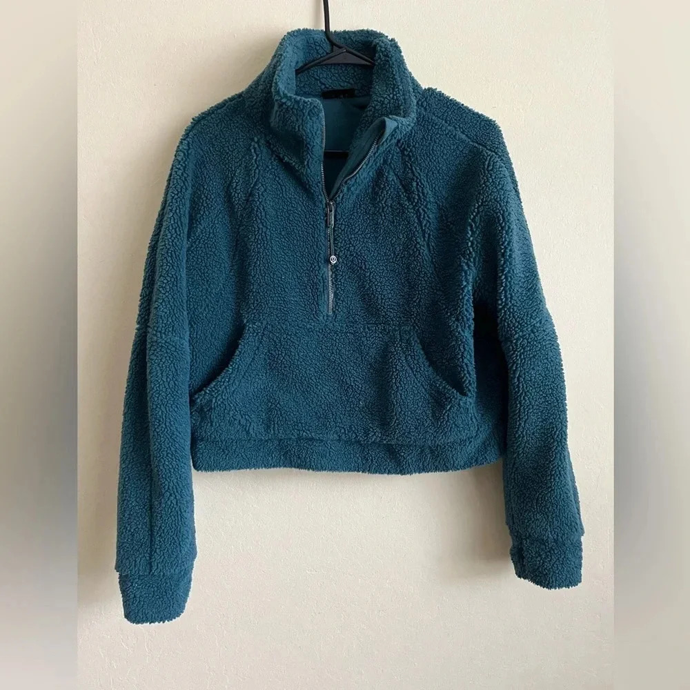 Lululemon oversized quarter zip sherpa, Jasper green, size XS/S